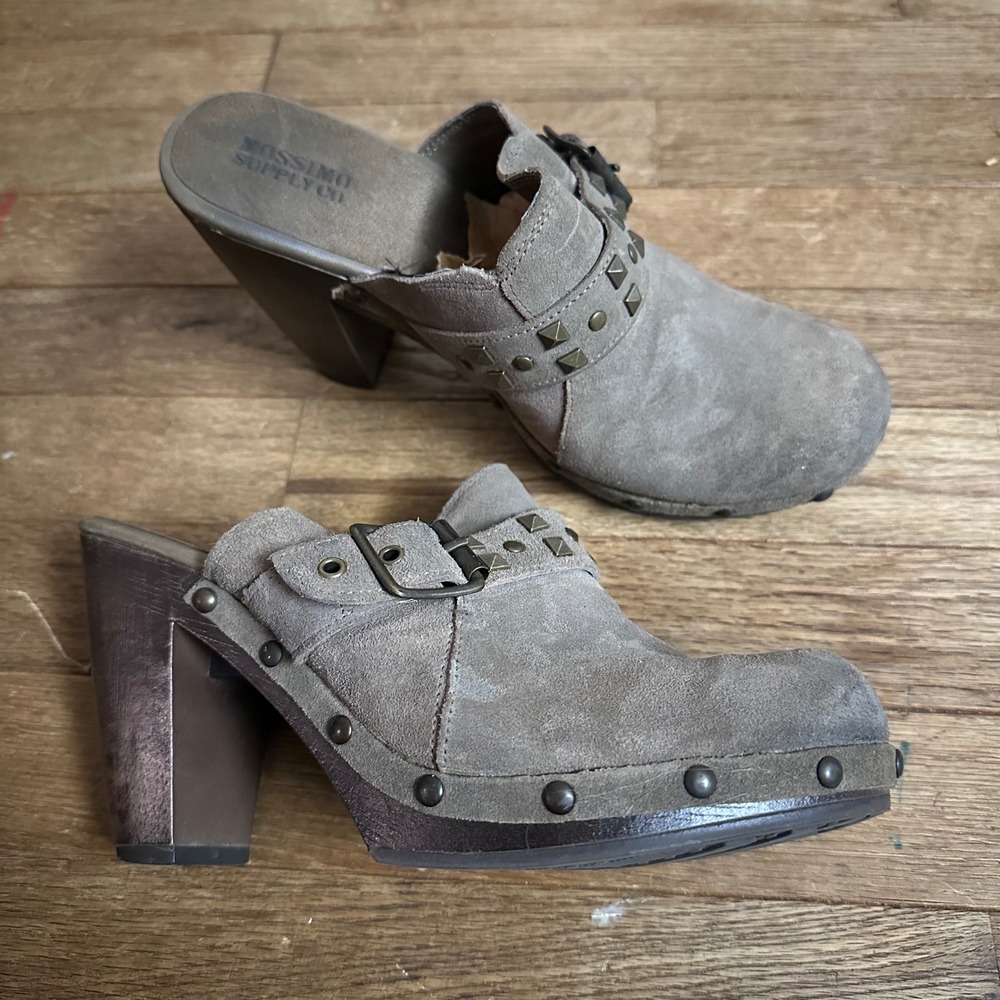 Mossimo Supply Co Women's Taupe Suede Studded Buckle‎ Clog Heel Mule